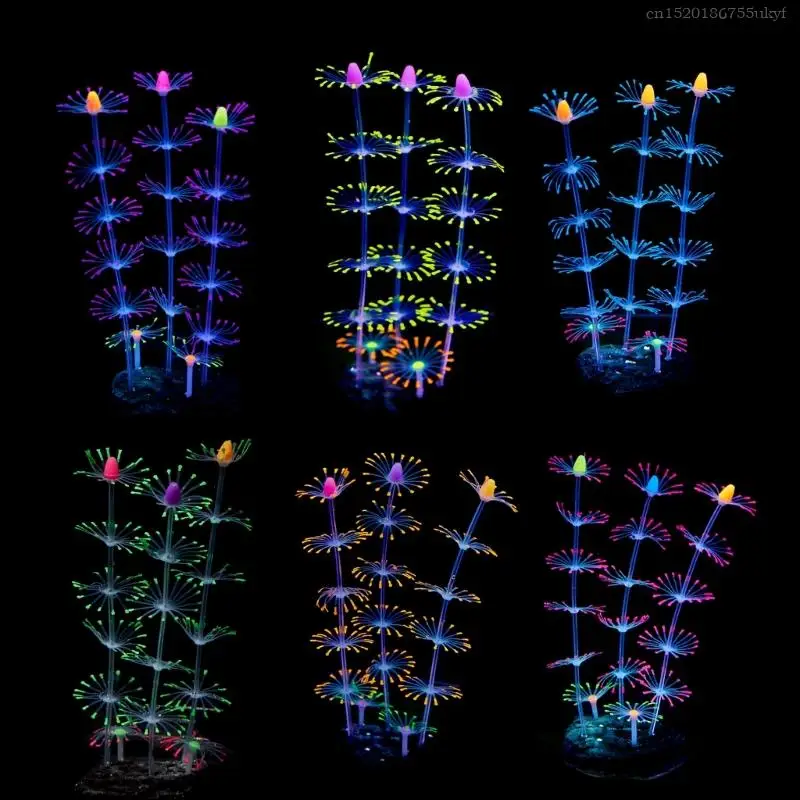 Silicone Coral Ornaments Aquarium Decor Artificial Seaweed Glow Ornament Fish Tanks Coral Plant Decorations F1FB
