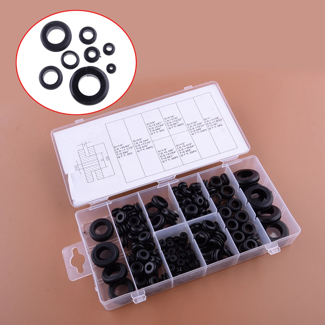 

180pcs/set Rubber Harness Cable Grommet Assortment Kit Firewall Hole Electrical Wiring Gasket High Quality New