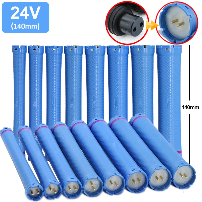 10pcs/set Hairdresser 24V Digital Perm Rods & Rubberbands Universal Electirc Heated Bars Rollers Curlers Extra Long 14cm 1908