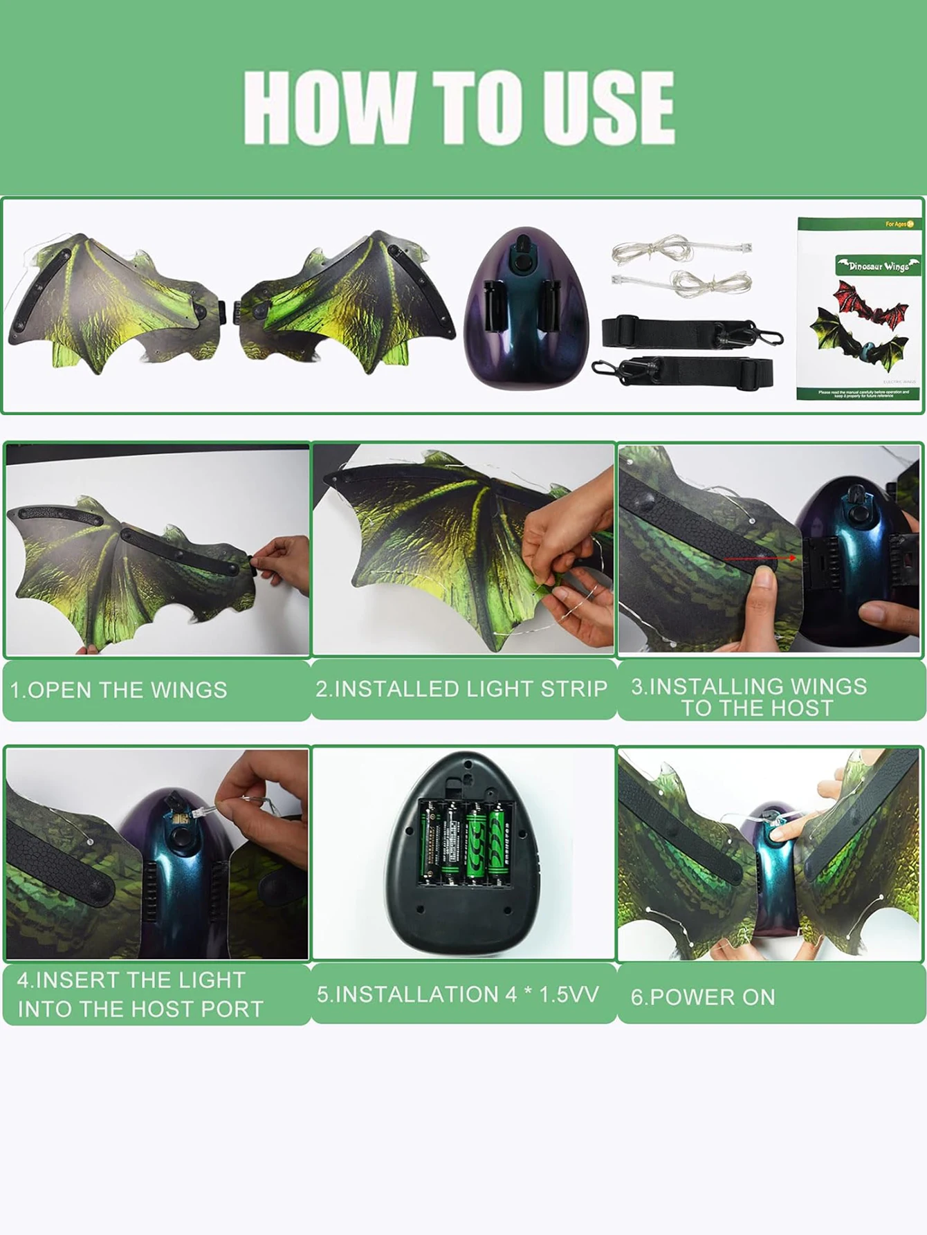 Children's electric dragon wings, Halloween flapping dragon wings, wings with LED lights, children's dress up toys