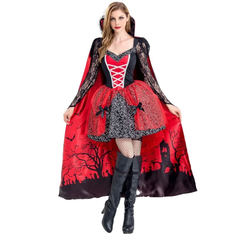 Halloween Witch Costume Women Cosplay Vampire Cosplay Queen of Hearts Princess Dress Movie Role Gothic Masquerade Party Outfit