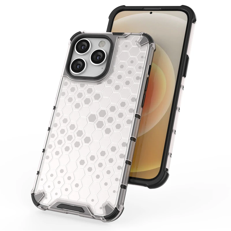 Honeycomb Clear Stødsikkert Etui Til Hybrid TPU Transparent Armor Cover iPhone 7 8 Plus 11 12 13 14 15 Pro Max_voghion.com