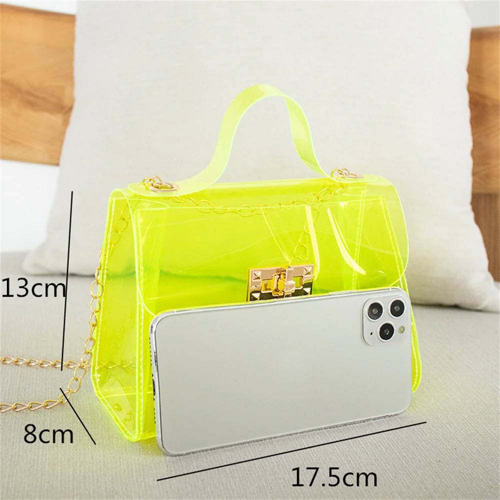 Summer Jelly Bags Woman Mini Cute Clear Shoulder Bag Chain Transparent Messenger  Bags Girls Small Casual Fashion Handbags(White) 