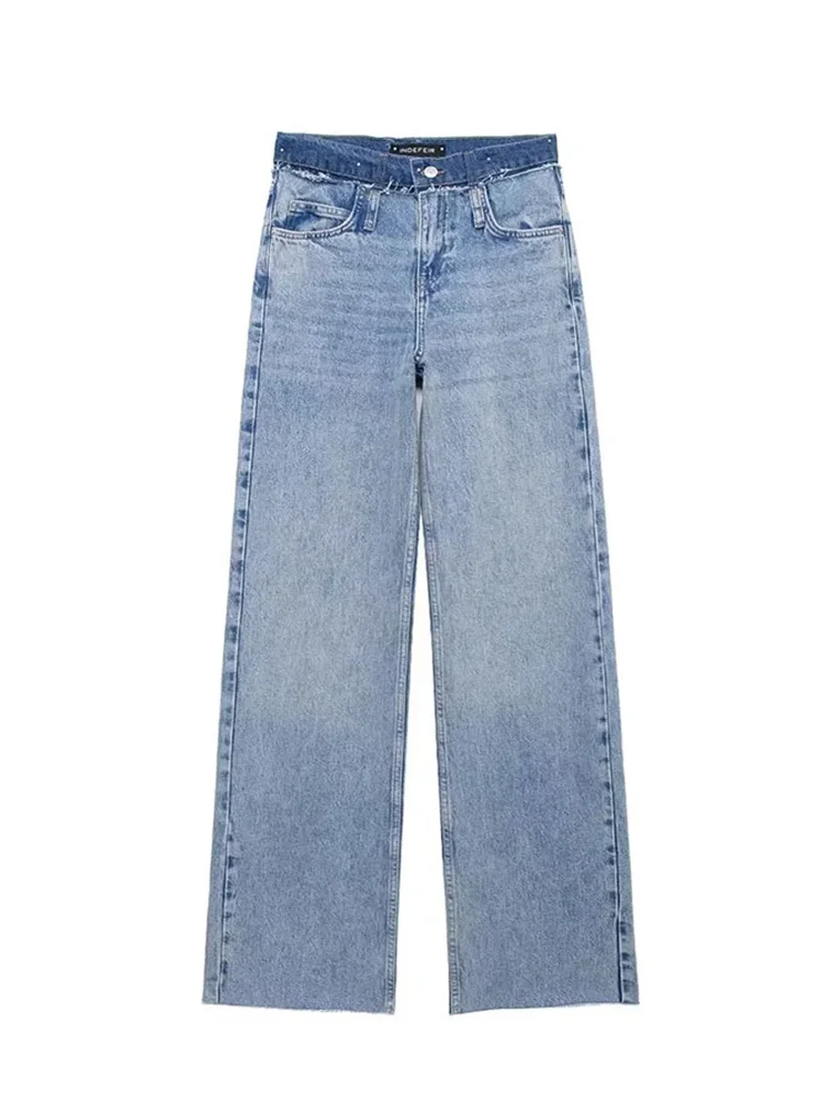 

Женские джинсы с высокой талией HH TRAF, модные повседневные Прямые брюки из денима, женские шикарные облегающие брюки полной длины, 2024