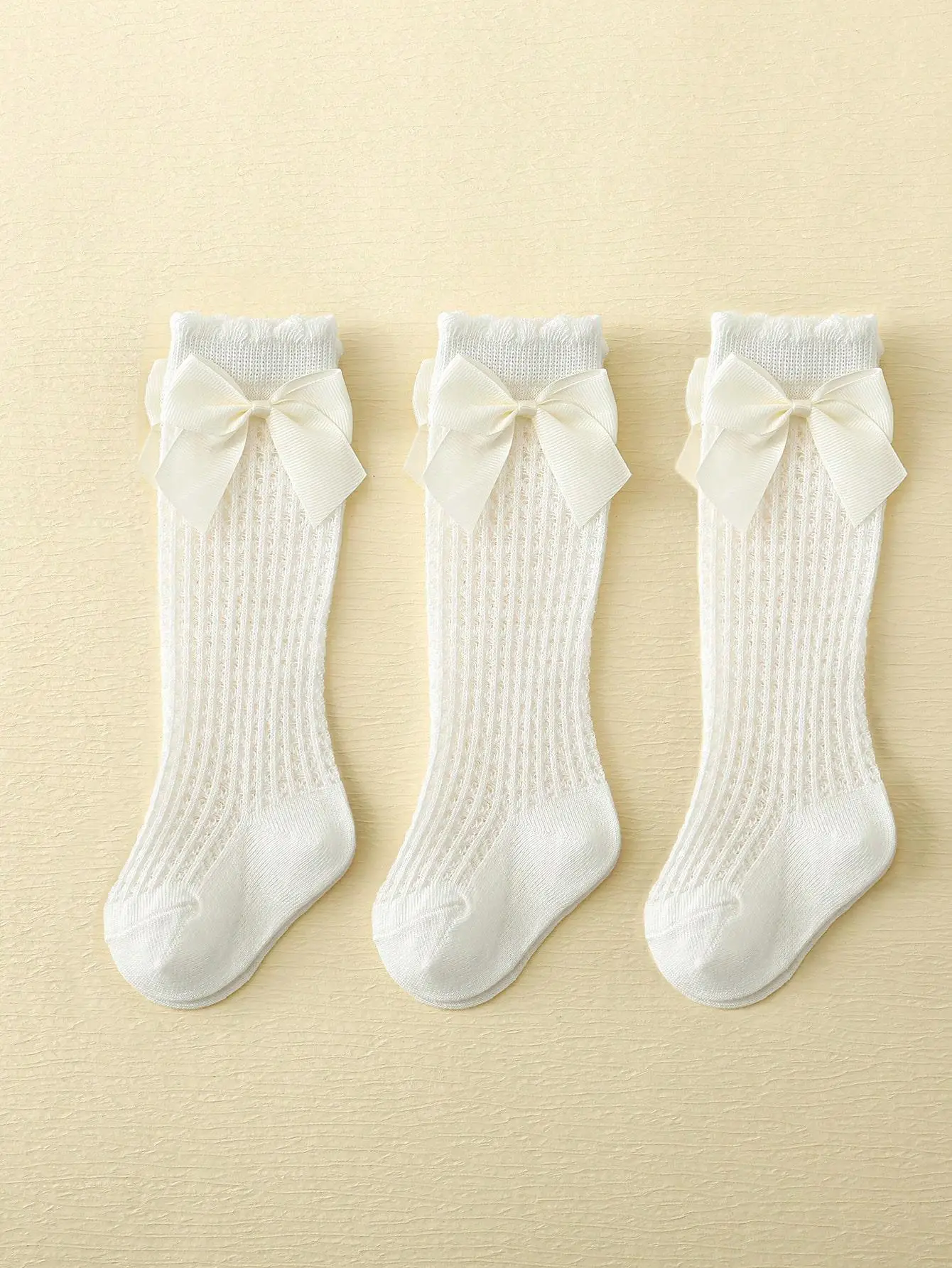 Cotton Knee Socks 3 Pairs Baby Girls Summer Mesh Lace Anti-Mosquito Knee Socks For 0-6 Years Infant