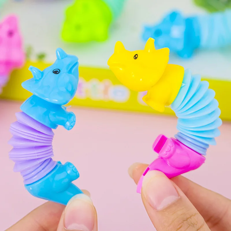 Colorful Telescopic Tube Transformation Dinosaur Stress Relief Toy 20Pc for Kids Birthday Party Favors Wedding Guest Pinata Gift
