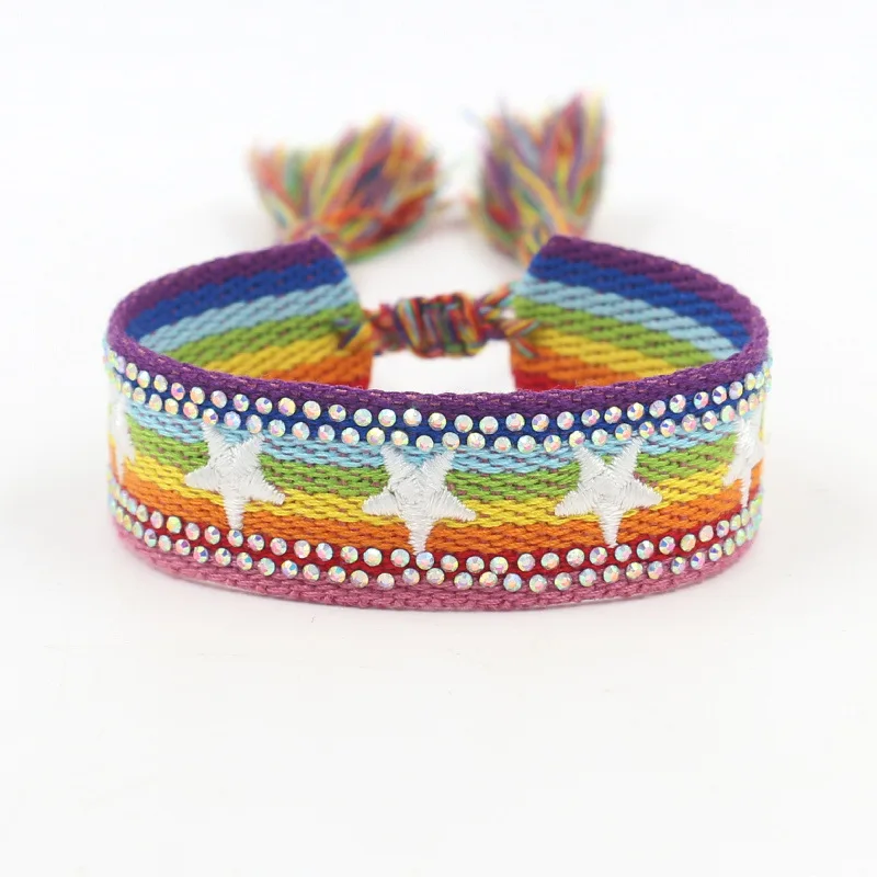 Diamond embroidery stars hand-woven bracelet fashion colourful tassel hand rope wristbands can be customized pattern logo