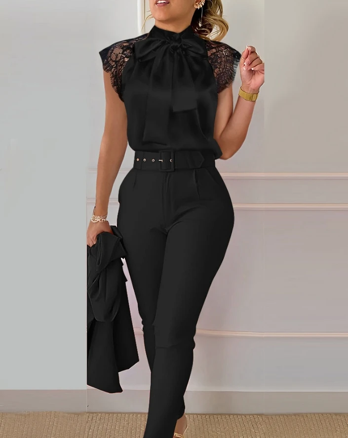 Hot Selling New Contrasting Lace Up Clothes and High Waisted Pants, Beautiful and Fashionable Girl Sets In Stock