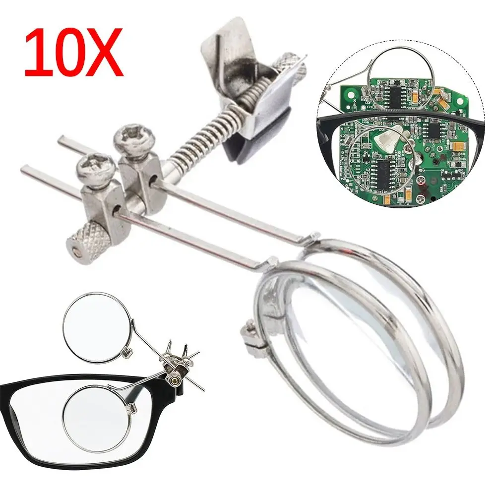 10X Double Stainless Steel Clip Lenses Magnifying Glass Magnifier Rotatable MINI Magnifier Diameter 25mm Monocular Magnifier