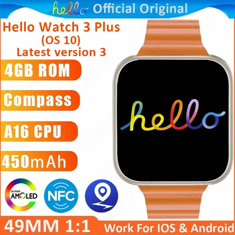 

New Original Hello Watch 3 Plus Ultra Smartwatch AMOLED 4GB ROM NFC Compass Bluetooth Call Clock Music Smart Watch for Apple Men
