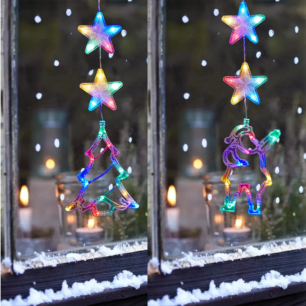 3 Pack Christmas Indoor Star Window Light Battery Operated Light Up Hanging Christmas Decoration Home Shop Party Gifts