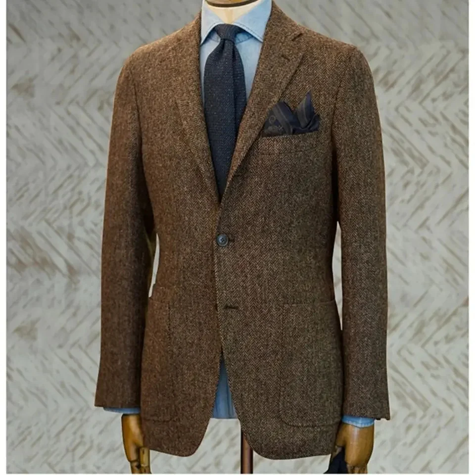 

2023 Spring Autumn Men Fashion Long Sleeve Suit Jacket Men's Tweed Business Casual Coats Male Single Breasted Blazers I435
