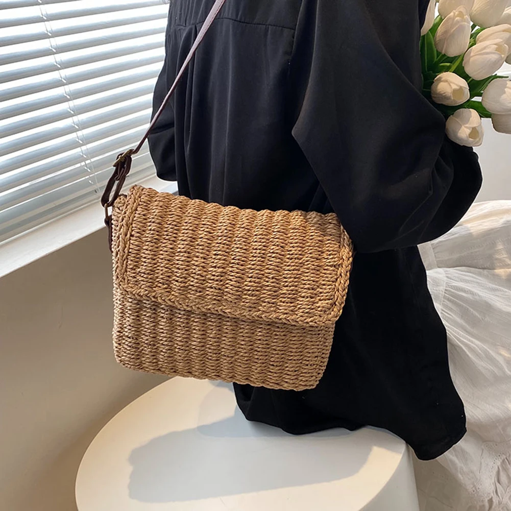 Straw Clutch Bags for Women Shoulder Bag Raffia Crochet Crossbody Bags Rattan Summer Beach Straw Bag 2024 Hand Woven Women's Bag