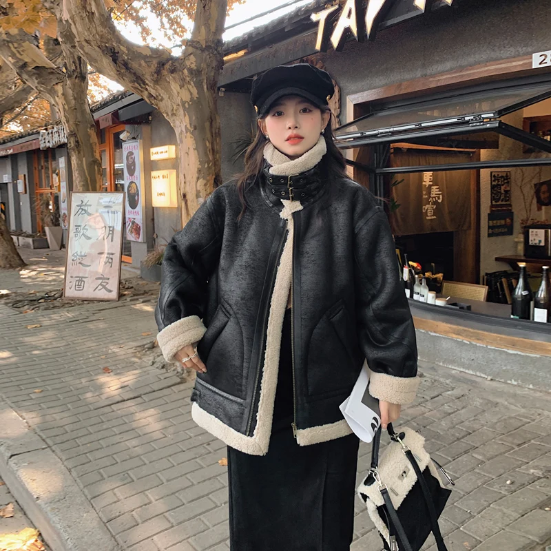 Jacket Women's Thickened Warm Fur Coat LambFur Autumn and Winter Mid-Length Loose Fashion Super Thick Lamb Fleece Cotton-Padded