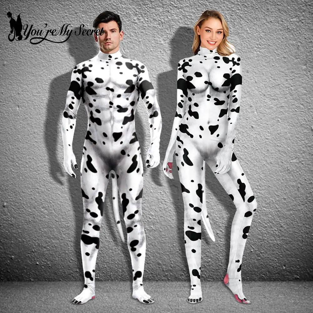 

[You're My Secret] Creative Zentai 3D Animals Cow Pattern Print Cosplay Costume Full Body Jumpsuit Bodywear With Tail
