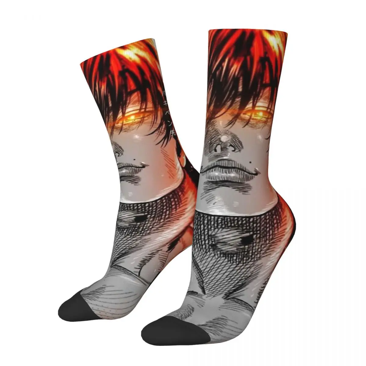 

Funny Crazy compression Baki Sock for Men Hip Hop Harajuku Baki Hanma Anime Happy Seamless Pattern Printed Boys Crew Sock