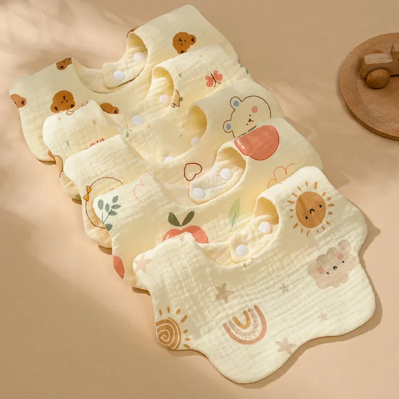 

Baby Gauze Bib Cotton Saliva Towel Baby Anti-vomiting Grass Wood Dyed 360 Degree Newborn Bib Men and Women
