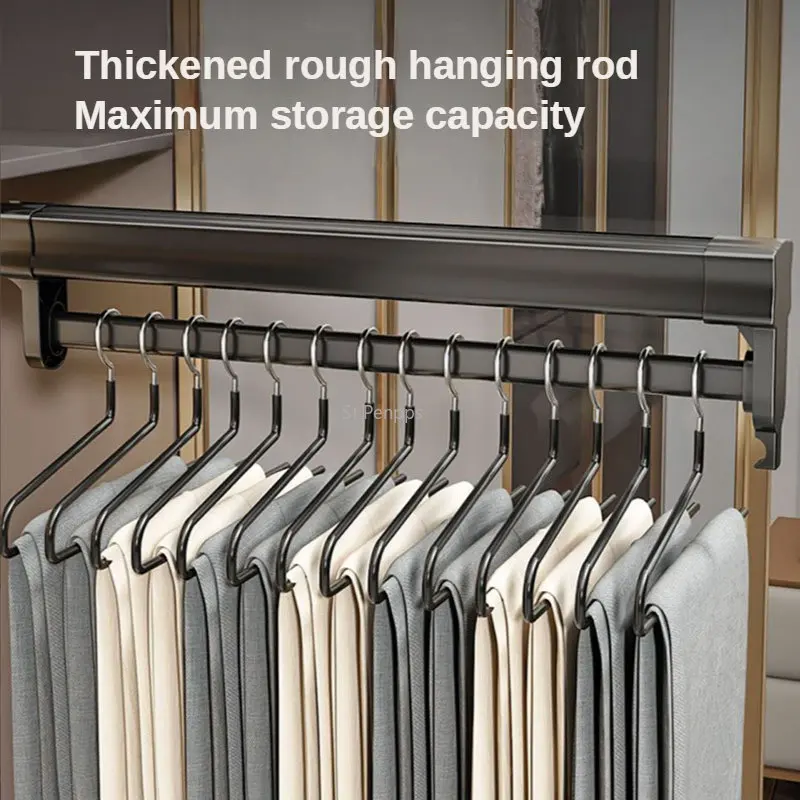 Pull-Out Closet Sliding Rod Aluminum Heavy Duty Wardrobe Clothes Hanger  Rail, Extendable Wardrobe Rail Tube Valet Rod, Space Saver Closet