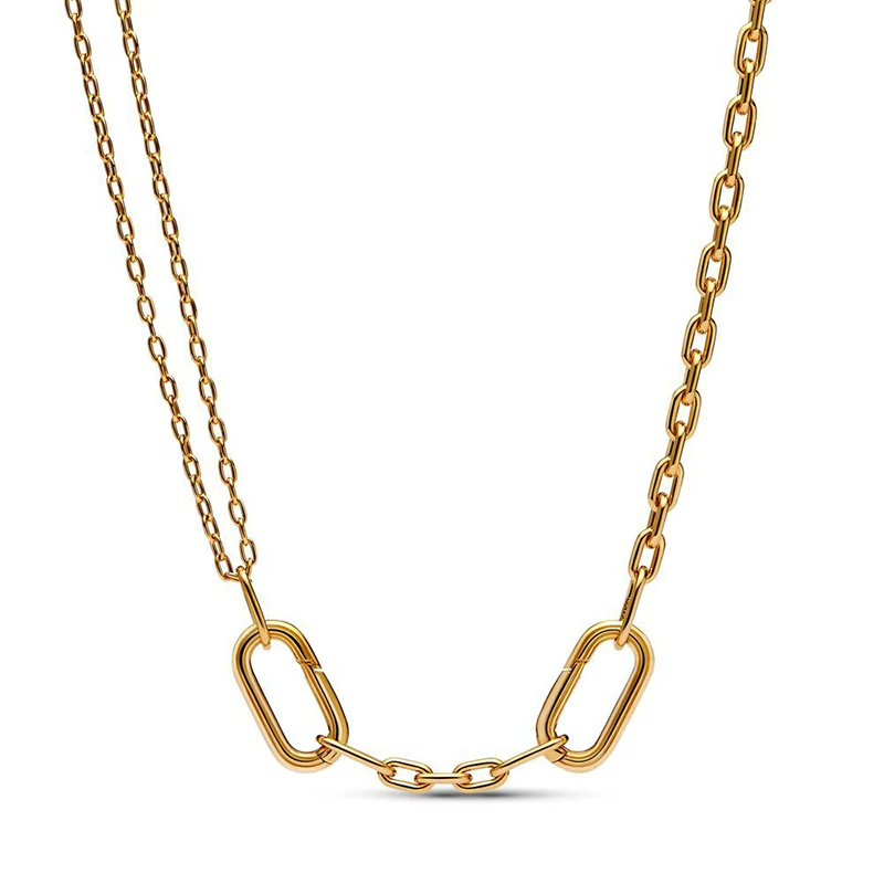 2023 Women's Popular 925 Silver Pav é Dense Set Ginkgo Logo Double Chain Chain Collar Necklace Holiday Gift DIY Charm Jewelry