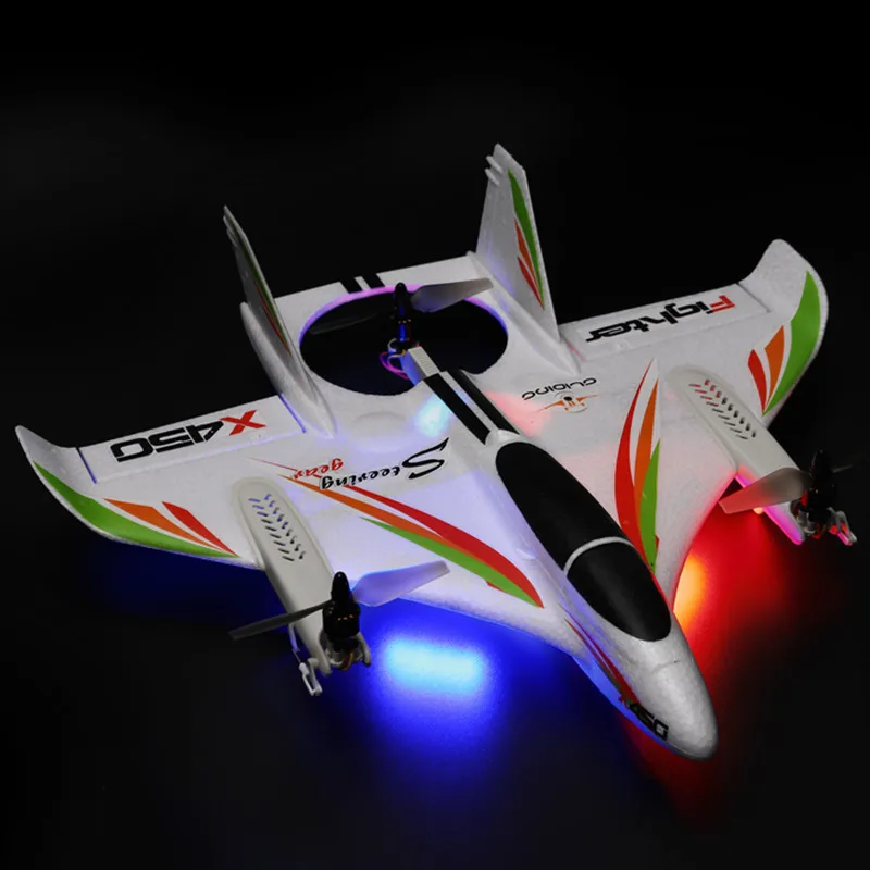 Wltoys X450 RC Avion 2.4G 6CH Débutant posé au sol, planeur à décollage vertical avec LED
