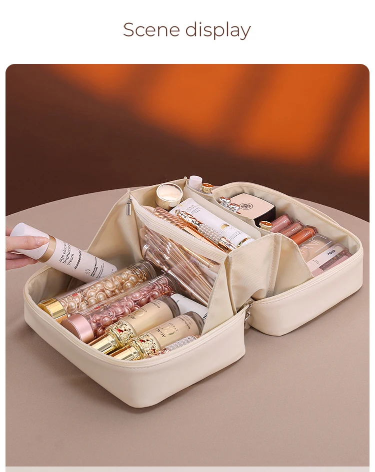 PU Leather Waterproof Cosmetic Bag with Compartments – Large Capacity Makeup Organizer ... - SKU CSB16889 - UGI Packaging