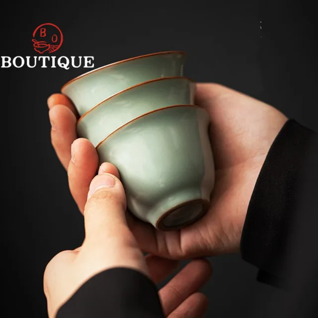 2Pc/Set Azure Ru Kemencék Porcelán Tea Csésze Kézzel Készített Kerámia Mesterkupa Egy Kis Tál Kung Fu Teamária Ajándék 45Ml - Image 5