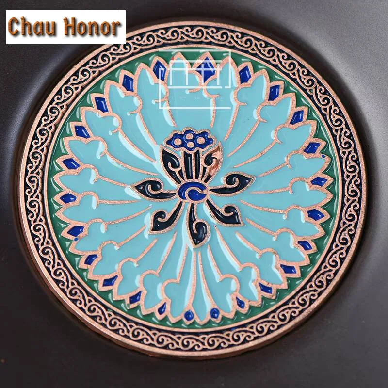 Dunhuang Frescoes Derivative Coasters Creative Cloisonne Cup Holder Sandalwood Anti-scald Mug Dishes Kung Fu Teaware Accessories