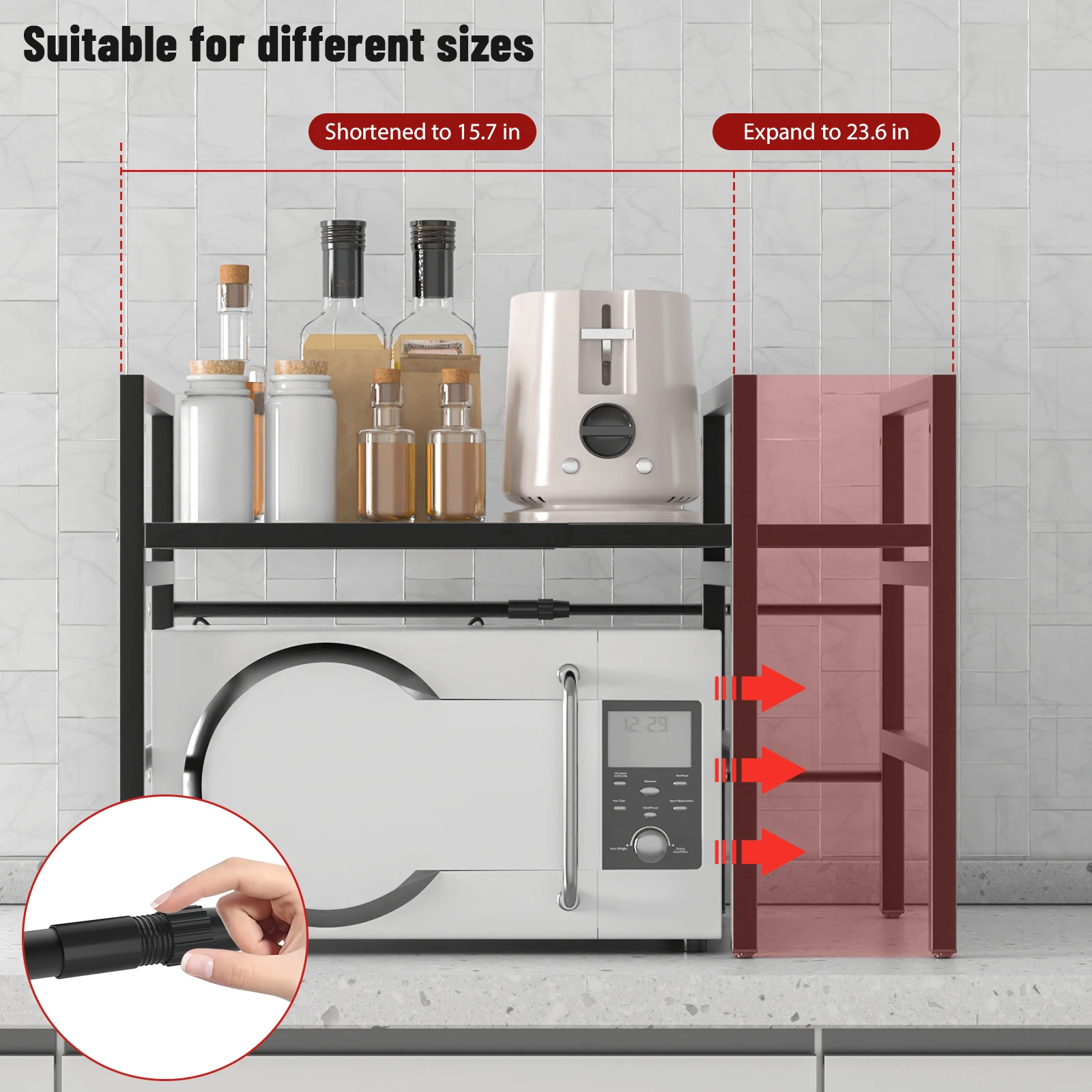 Expandable Microwave Shelf, 1 or 2 Tier Microwave oven Rack Stand Storage Holder Kitchen Corner Shelf Desktop Printer Shelf Rack: 3 - 5 Days Free Delivery Only UK