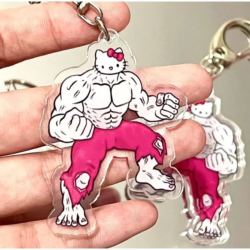 

Cinnamorolls Muscular Anime Keychain HelloKittys Kuromis Funny Shape Keyring Backpack Pendant for Girl Kawaii Gift Pompom Purins