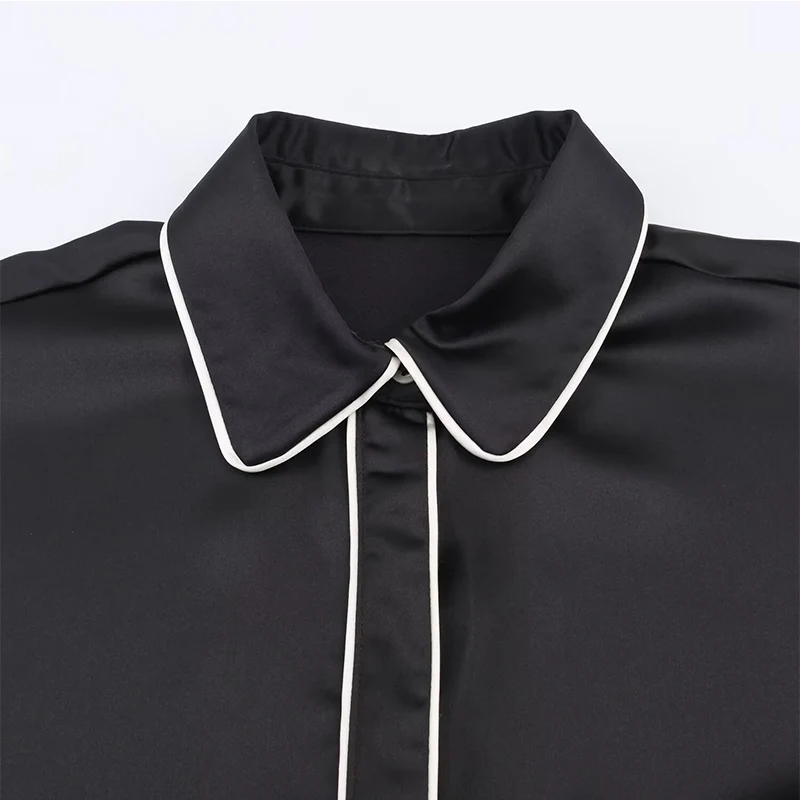 Chic Fashion Black Satin Shirts for Women 2025 New Long Sleeve Women's Streetwear Casual Shirt And Blouse Top ﻿