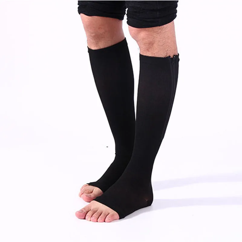 Compression Stockings with Zipper Underwear Open Toe Sock Varicose Vein Pressure Circulation Calf Support Knee High Long Socks