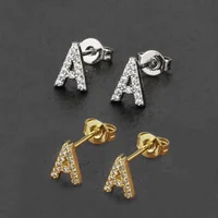 MHS.SUN Wholesale Zircon Initial Letters A-Z Stud Earrings For Women Girls Gold/Silver Color Cute Small Mini Alphabet Earrings 1