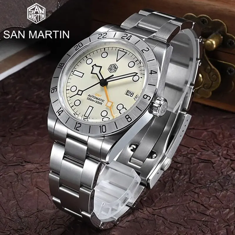 

San Martin GMT Watch For Men NH34 Automatic Mechanical Sapphire Date Luxury BGW-9 Luminous Diver Wristwatch 10Bar Waterproof