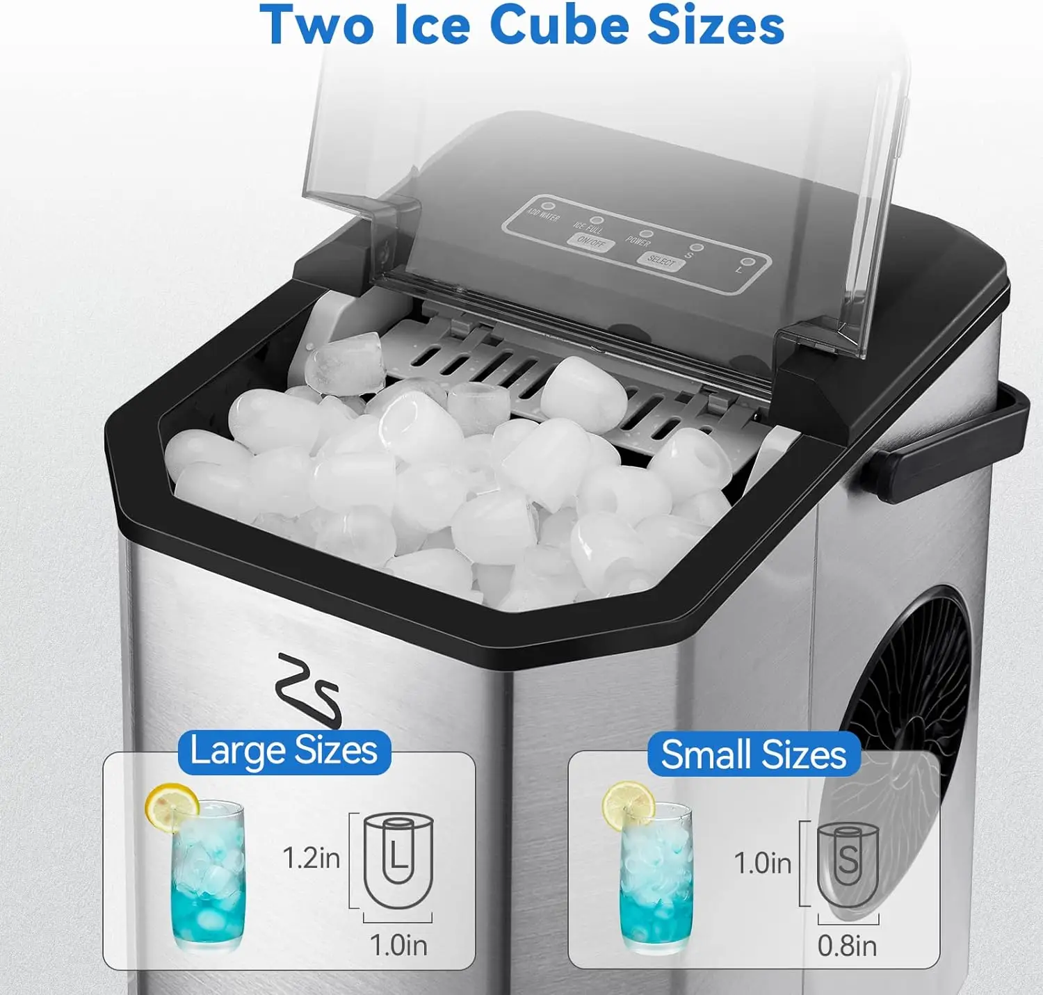 Ice Maker Countertop with Bullet Ice&Ice Scoop, 10,000pcs/26Lbs/Day, 45lb Quiet Design and Self-Cleaning Stainless Steel Kitchen