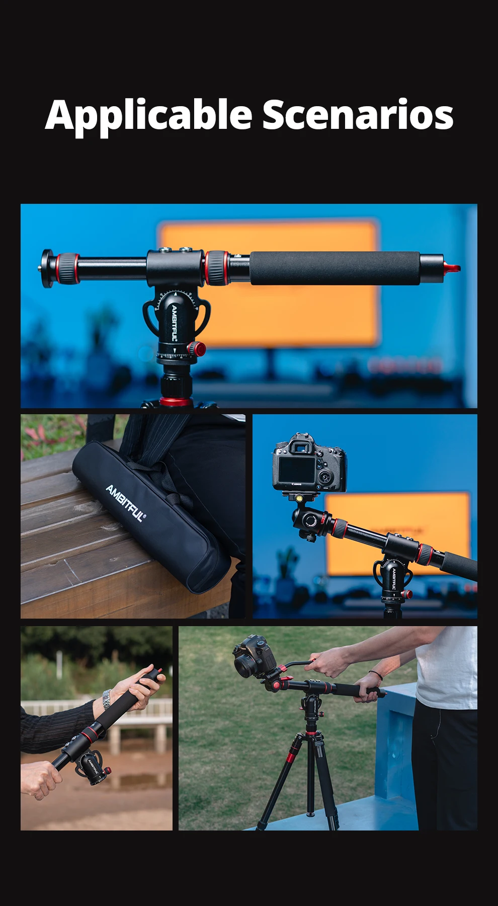 GM104 106cm Aluminium Alloy Tripod Extended Crossbar Adjusted Multi-Angle Shooti