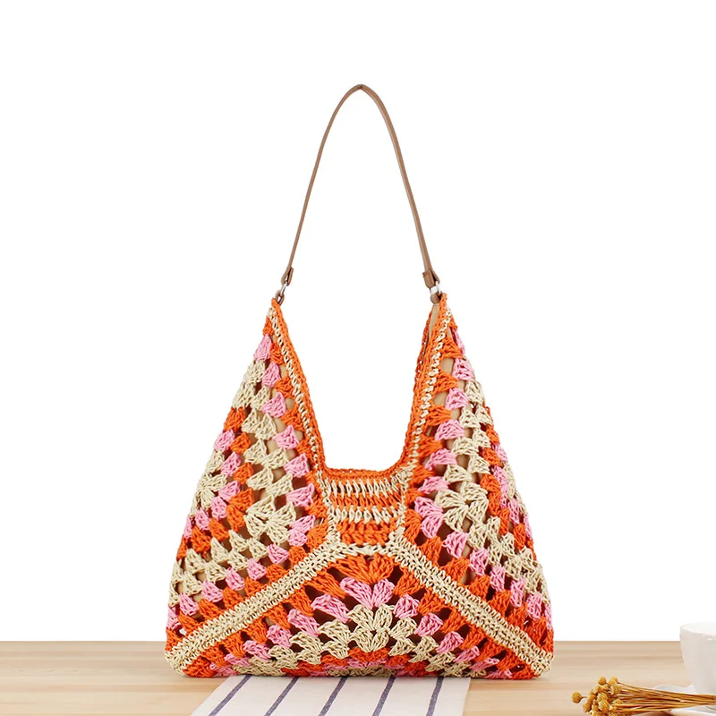 Summer Bohemian Braided Handbag Casual Tote Hollow Straw Beach Bag Woven Shoulder Bag Raffia Rattan Shopping Travel Bag 2