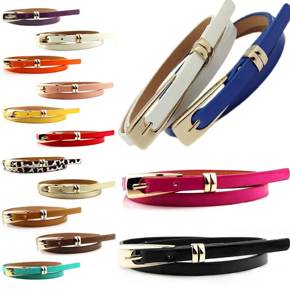 

Straps Simple Alloy Girl Waistband Candy Color Buckle Leather Lady Decoration Thin Waist Belt Skinny