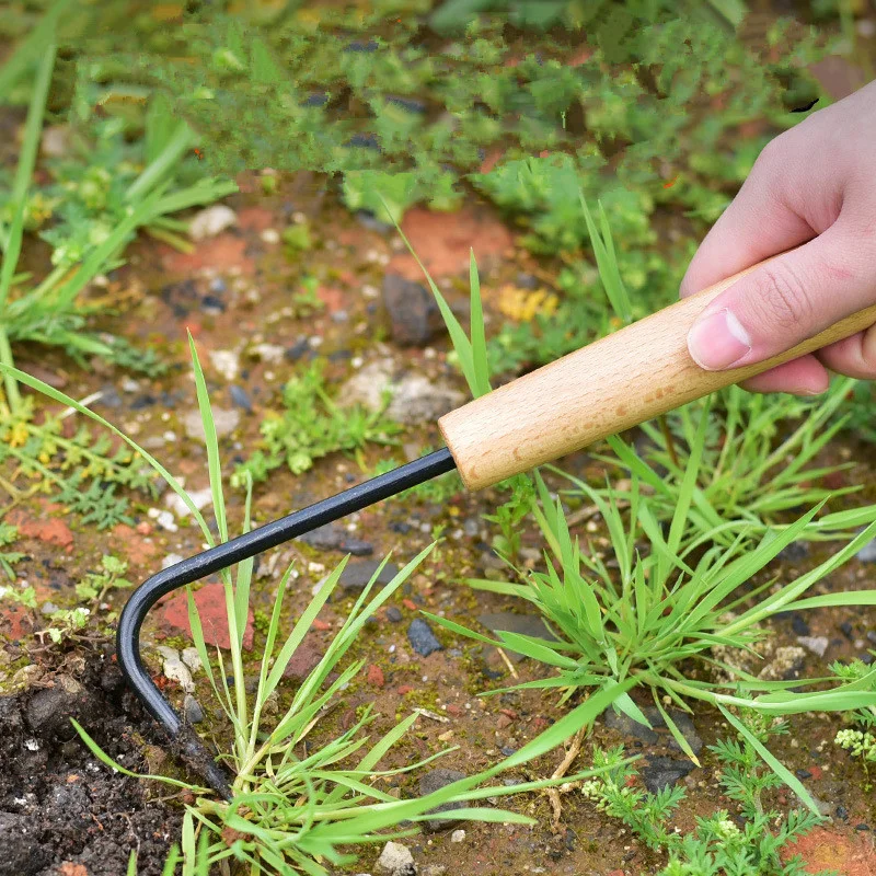 Grass Weeding Hook Root Remover Wood-handled Bonsai Hook for Stubborn Grass  Garden Plant Weeding Tool Loose Soil V-Hook 