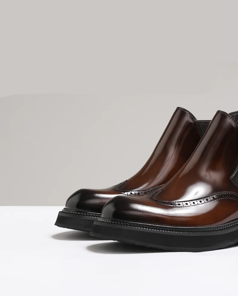 Neue Chelsea-Stiefel für Herren, handgefertigte Leder-Stiefeletten im Brogue-Stil, für Herbst und Winter – Detail 1