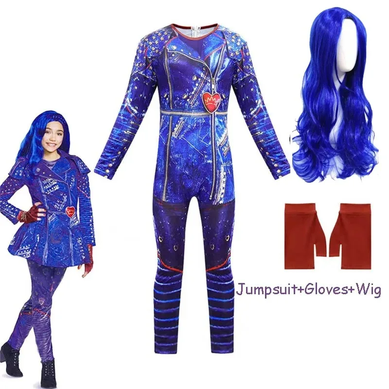 Girls Descendants 3 Audrey Mal Costume Jumpsuit Halloween Book Week Kids Cosplay - Foto 10