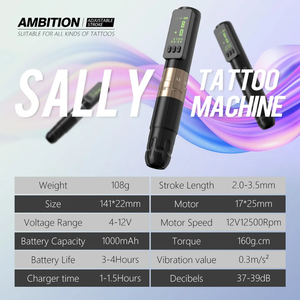 Ambition sally tatoomachine タトゥーマシン Ambition-sally-ワイヤレスアートメイクマシン,タトゥーペン
