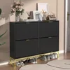 Shoe Cabinet Storage for Entryway, Modern Slim Shoe Organizer, Tipping Shoe Cabinet with 2 Flip Drawers Fluted Panel, 4