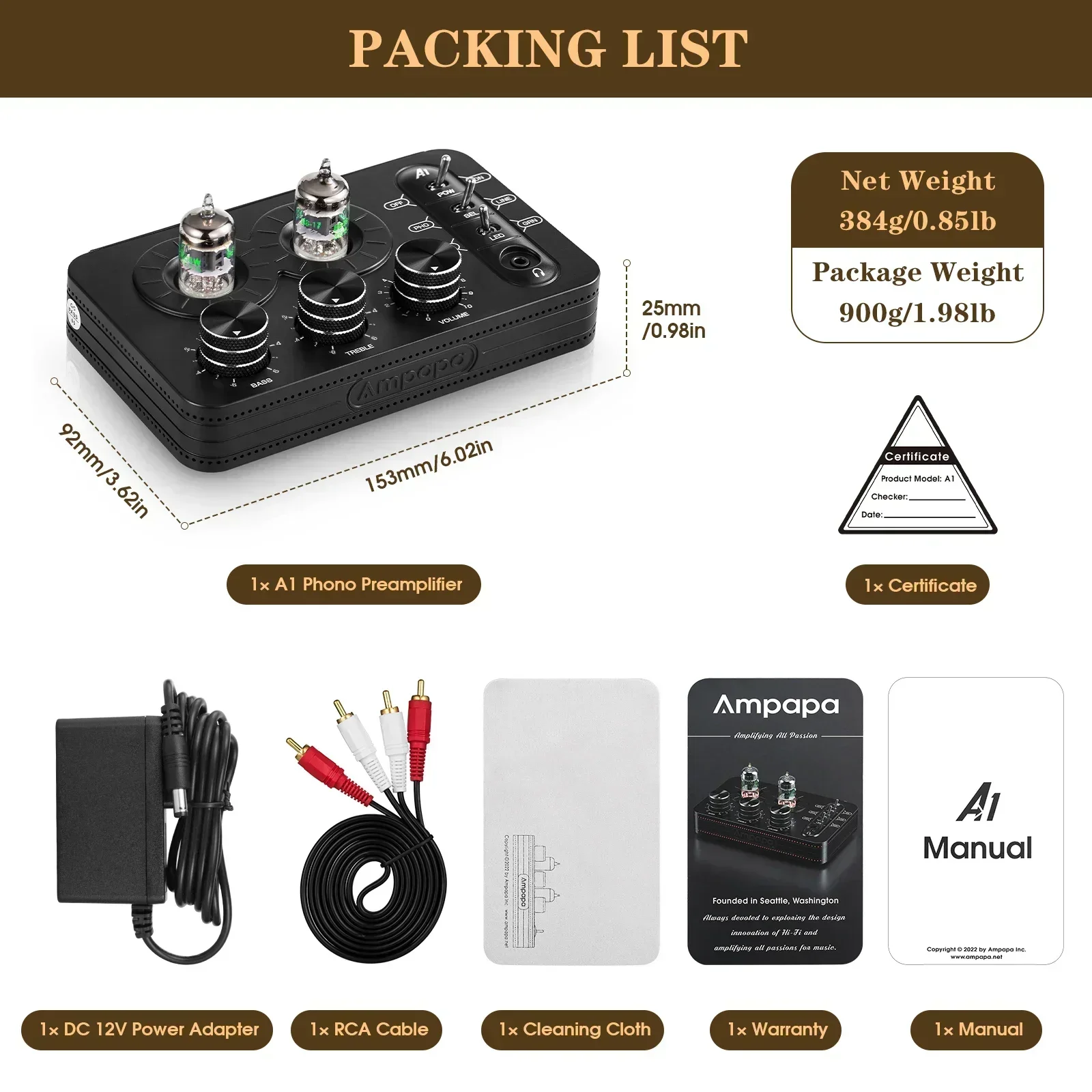 Ampapa A1 真空管フォノプリアンプphono preamp(クロス無し) Ampapa A1 真空管フォノプリアンプphono preamp(クロス無し)