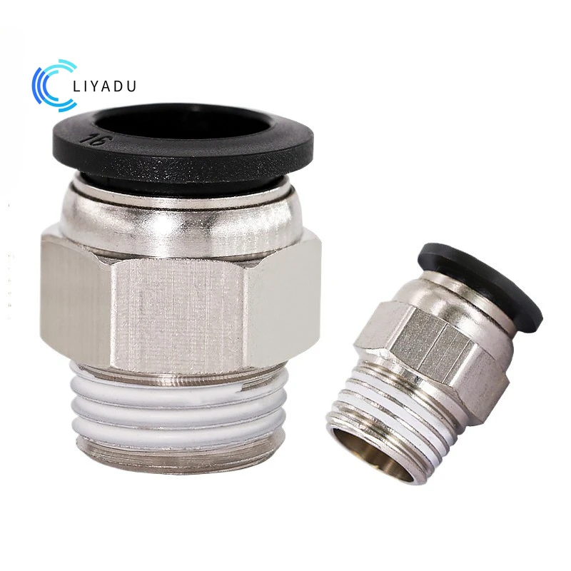 1/10/30PC Series Pneumatic Male Connector PC6-01/02 PC8-02 1/8-1/4 Thread Push-in Fitting for 4 6 8 12 1016mm Tubing - Black PC