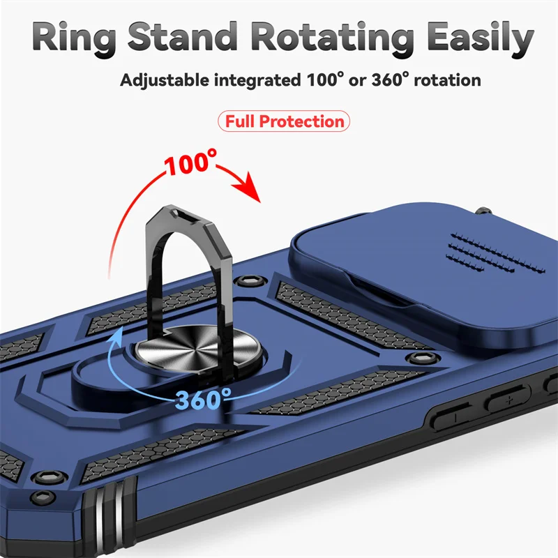 Premium Armor Case with Slide Camera Lens Protector and Magnetic Ring Stand