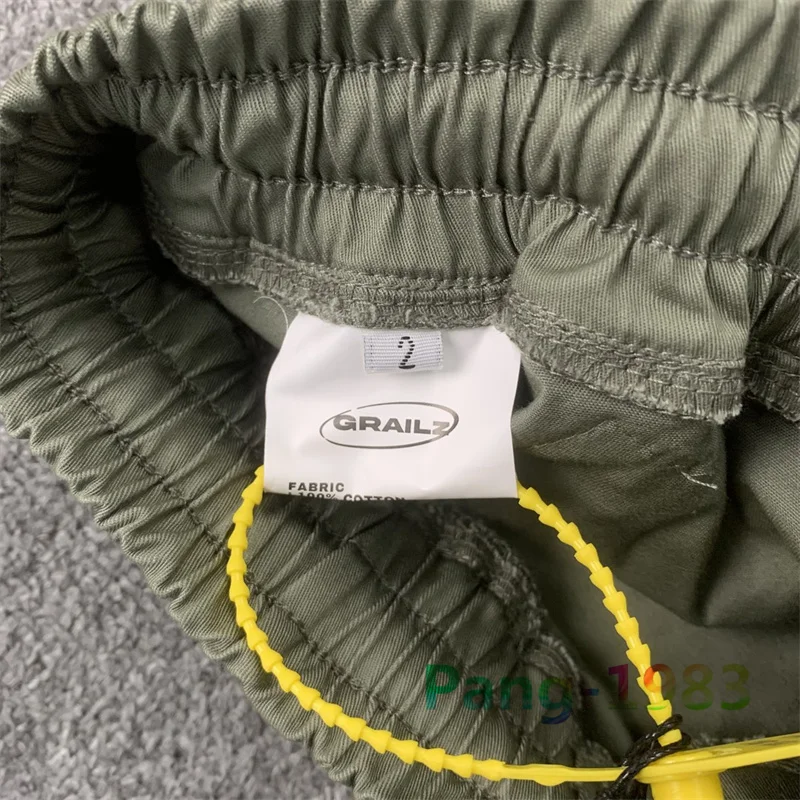 Grailz Cargo Multi Pocket Pants Men 1:1 High Quality Panel Drawstring Pants  Grey Green Black Functional Style Trousers Male