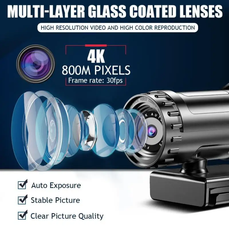 Autofocus 1080p/2K/4K Webcam Computer Camera HD Network USB Live Webcam 4k Rotatable with Tripod Mini Camera 2