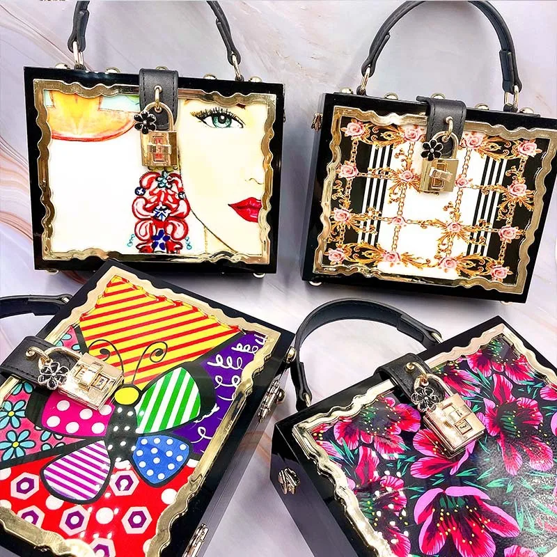 Character Pattern Acrylic Box Style Purses and Handbags for Women Fashion  Party Clutch Chic Designer Shoulder Bag Cross Body