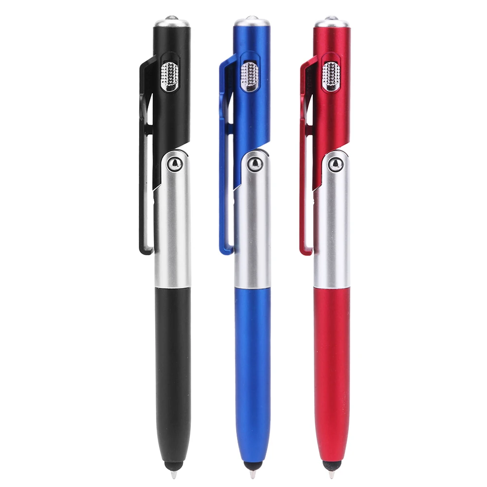 1pcs 4 in 1 Ballpoint Pen with LED Light Black Ink Pen with Folding Phone Holder School Office Stationery