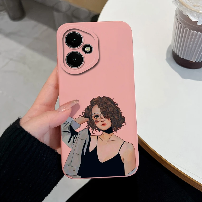 Fashionable Cool Girl Pattern Shockproof Phone Case with Smooth Liquid Silicone and Screen Protector